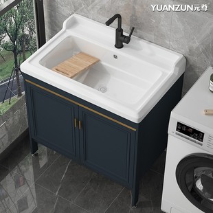 陶瓷洗衣盆带搓衣板家用阳台洗衣池落地柜组合洗手台盆一体式水槽