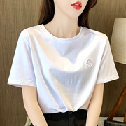 白色短袖t恤女士2023夏季纯色圆领体恤简约显瘦半袖纯棉上衣