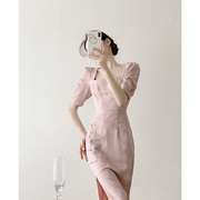 高级感订婚礼服连衣裙女夏季显瘦气质甜美法式新中式旗袍裙子