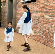 亲子装 母女韩版牛仔马甲连衣裙2件套 女童春季连衣裙