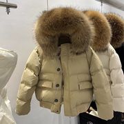 2023冬韩国东大门大毛领羽绒服女短款宽松加厚小个子，冬装外套