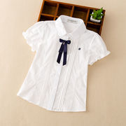 女童衬衫短袖夏装2023儿童白衬衣(白衬衣)纯棉，洋气女孩打底衫宝宝上衣
