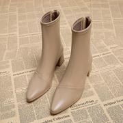 gg。2024年秋冬瘦瘦靴韩系小踝靴秋季尖头，高跟小短靴