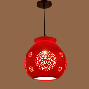 中式红灯笼阳台灯过道玄关红色，吊灯中式陶瓷，乔迁阳台红灯笼吊灯