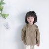 韩国2024春秋男女儿童复古帅气潮上衣 宝宝个性偏领设计棉麻衬衫