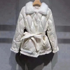 mjixooni2022冬季米白色系带，水貂毛领拼接加厚保暖羽绒服