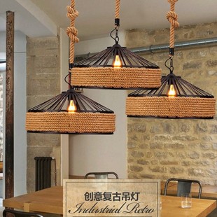跨境麻绳吊灯 蒙古包个性吧台创意餐厅灯复古工业风复古铁艺吊灯