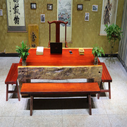 非洲红花梨大板桌天然整体连体桌实木原木办公桌茶桌一体桌会客桌