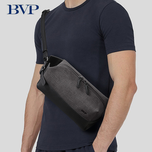 BVP意大利真皮休闲胸包男士设计感小众牛皮男士斜挎腰包潮流