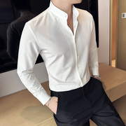 新中式垂感弹力男士衬衫，立领长袖商务休闲青年，寸衫韩版潮流衬衣男