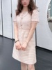 mjixooni2024年夏季气质修身短袖，圆领条纹沙龙香风连衣裙