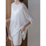 阔丝冰丝防晒罩衫女2024夏季韩版套头薄款长袖T恤白色宽松上衣潮