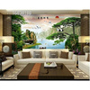 瓷砖背景墙大型山水风景画迎客松中式客厅电视，背景墙砖画人间仙境