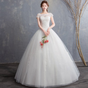2023婚纱礼服一字肩齐地新娘结婚韩版立体花朵显瘦婚纱公主