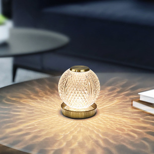 现代简约创意水晶球形台灯，亚克力led充电触摸北欧卧室床头小夜灯