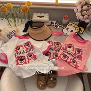 2024女童短袖t恤儿童草莓熊可爱印花洋气夏装宝宝卡通上衣潮