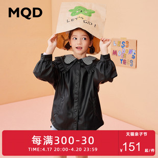 MQD2022秋季童装女童秋装PU外套儿童翻领甜美千鸟格上衣洋气