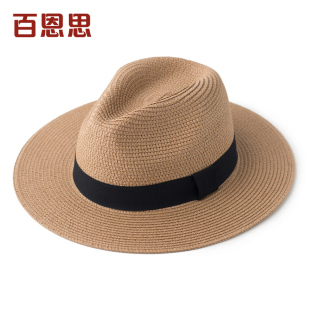 百恩思草帽男士夏季夏天户外防晒遮阳礼帽巴拿马帽，英伦可折叠帽子