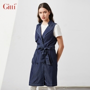 Gitti/吉蒂英伦风西装领双排扣背心裙系带收腰无袖连衣裙G211041