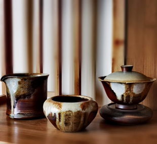 林峰老师作品纯手工，不上釉松柴烧自然落灰茶器，一直在更新