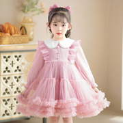 女童公主裙娃娃，领长袖雪纺蛋糕，裙短款网纱蓬蓬裙甜美可爱花童礼服