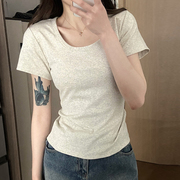 基础款低圆领小款t恤女短袖夏季韩版修身高腰净版半袖上衣ins