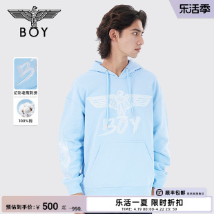 晴空蓝boylondon冬男女同款长袖印花肌理，刺绣连帽卫衣n04023