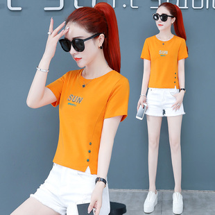 漂亮t恤女短袖短款2024年韩版夏季流行体桖衫高腰显瘦上衣潮t