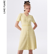 莱茵法式商场同款温柔收腰设计感V领针织连衣裙2023夏季小众