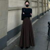 法式西装黑色半身裙女冬季高腰，显瘦大裙摆，百褶裙咖色伞裙长裙