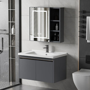 304不锈钢卫生间现代陶瓷一体，洗漱台面洗脸盆洗手池，盆浴室柜组合