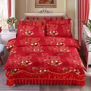 网红纯棉床裙式四件套活性磨毛全棉简约大气床罩被套床上用品