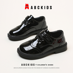 abckids儿童童鞋2024春季男童，黑色小皮鞋春秋，款学生表演鞋女