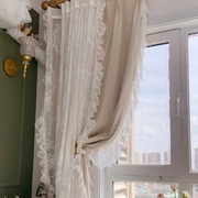 奶茶色米色法式丝绒窗帘蕾丝，公主风欧式ins美式复古纱帘卧室客厅