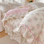 韩版花边小碎花全棉纯棉床单床裙四件套蕾丝花边粉色被套床上用品