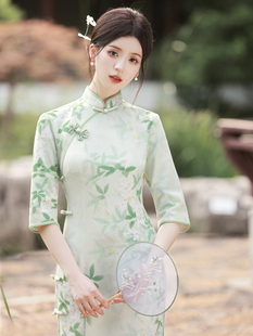 秋季旗袍麂皮绒七分袖日常可穿素雅年轻款2024年秋款中袖