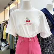 东大门白色樱桃短袖t恤女2023夏季纯棉，半袖宽松可爱学生上衣