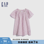 Gap女幼童夏季小清新花边袖衬衫儿童装印花休闲上衣670578