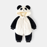 婴儿外穿连体衣宝宝加棉外出冬季加厚加绒爬服可爱熊猫棉哈衣秋冬