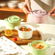 舍里宝宝蒸蛋碗儿童辅食空气炸锅专用双耳陶瓷炖盅带盖烤碗蒸蛋羹
