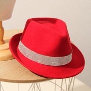 男女士羊毛呢卷边礼帽英伦百搭遮阳爵士帽秋冬天红色帽子女短檐帽