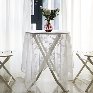 复古网纱镂空白色蕾丝布玫瑰，桌布野餐布盖布摆拍背景布法式(布法式)