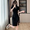 新中式国风改良旗袍黑色连衣裙女夏季2024款显瘦开叉气质短裙