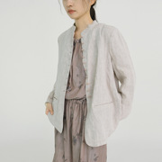 复古秋季纯亚麻休闲小西装，轻法新中式长袖立领，显瘦外套s23243
