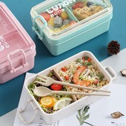 日式便当盒双层小分格饭盒微波加热学生单层移动隔断午餐盒带餐具