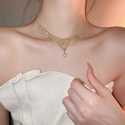 天然淡水珍珠锁骨链蕾丝项链轻奢风复古宫廷设计镀14K金晚装礼服
