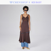 ICE DUST时尚缎面醋酸拼接蕾丝吊带连衣裙百搭CHENSHOP设计师品牌