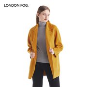 伦敦雾秋冬女装羊毛羊绒，双面呢大翻领贴袋双排呢绒黄色大衣外套女