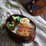 日式简约日式木质便当盒分格饭盒清新学生餐盒创意寿司椭圆木饭盒