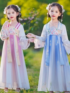 春装古装中国风长袖女童汉服夏季小女孩，公主裙子7服装古代10十岁9